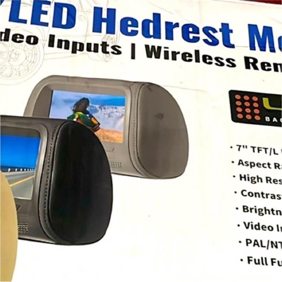 Black and Gray DualHeadrest LED VIDEO MONITORS